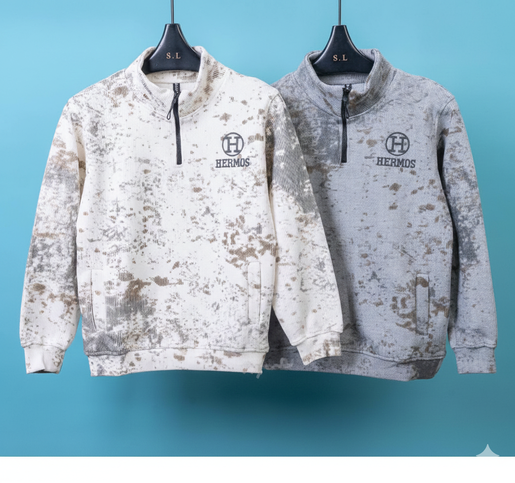 سويت شيرت رجالي "هيرموس" بخامة مموجة وسحاب ربعي