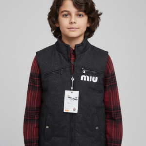 چيليه ولادي أسود مبطن شتوي، فيست أطفال كاجوال ماركة MIU بجيوب عملية