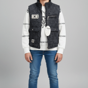 فيست شبابي كاجوال أسود رمادي مبطن بجيوب أمامية وتفاصيل عصرية مناسب للخروجات الشتوية.