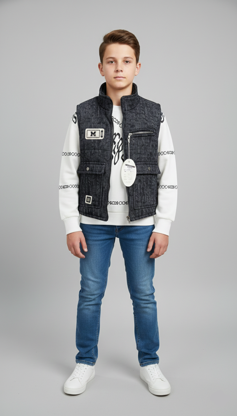 فيست شبابي كاجوال أسود رمادي مبطن بجيوب أمامية وتفاصيل عصرية مناسب للخروجات الشتوية.