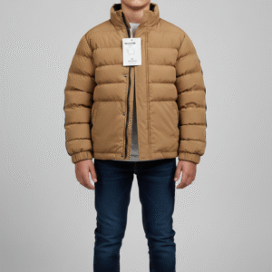 جاكيت بامب منفوخ لون هافان جملي للشباب بياقة عالية وسوستة - ملابس شتوية ثقيلة للأولاد.