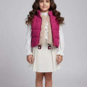 طقم بناتي جاكيت جوخ كاروهات بجيوب فرو وقميص أبيض مع بنطلون جينز واسع مطرز بفيونكات ملابس خروج شتوية راقية.