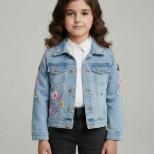 فيست بناتي مبطن سيمون ببروش تاج وسلسلة مع بنطلون جينز واسع بنجوم ملابس أطفال خروج مودرن وشيك.