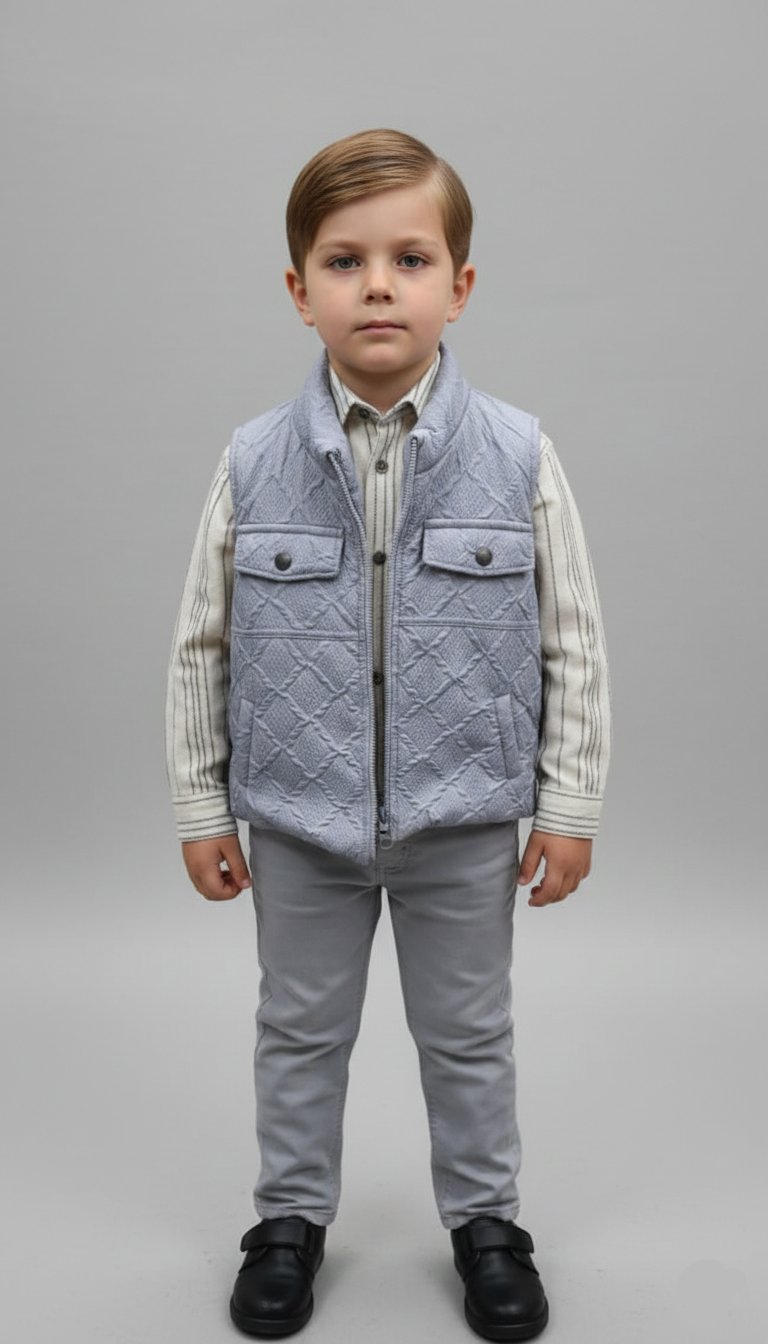 فيست أطفال مبطن رمادي فاتح بتصميم كلاسيكي، أشيك ملابس شتوي للأولاد في مصر.
