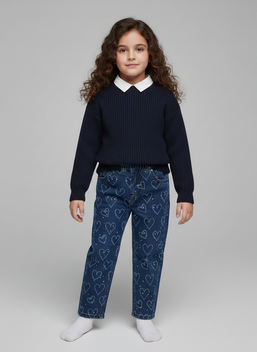 طقم بناتي شتوي جاكيت كاروهات قصير وجيبة جينز مطرزة بخرز، ملابس أطفال خروج موديل 2026 في مصر.