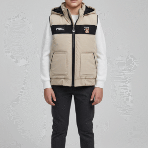 فست أطفال ولادي بيج في أسود ووتر بروف مع تطريز دب صغير، ملابس شتوية للأطفال 2026.